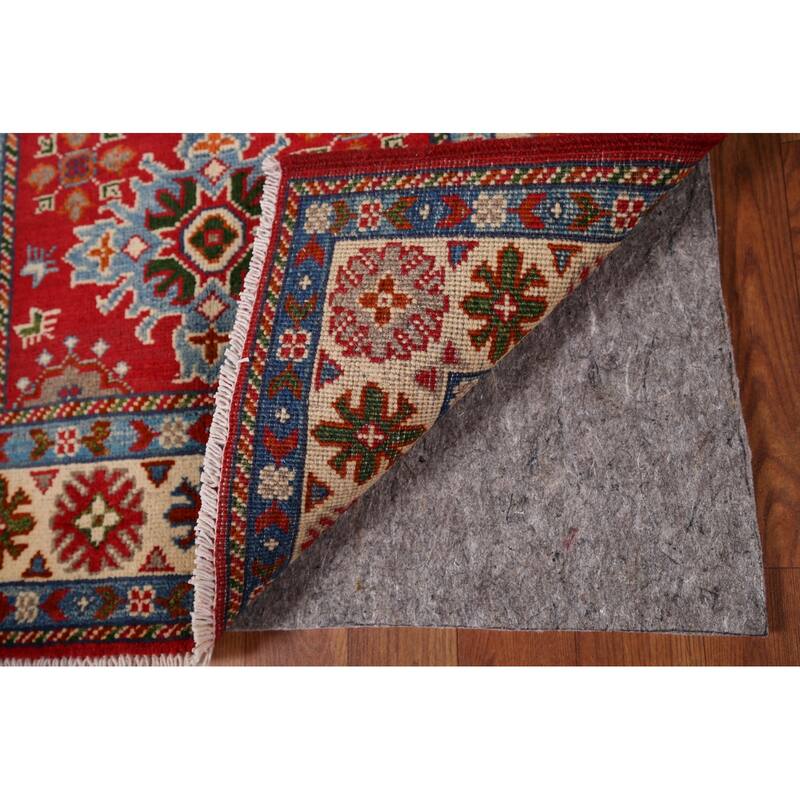 Geometric Kazak Foyer Rug Hand-Knotted Red Wool Carpet - 2'8" x 3'11"