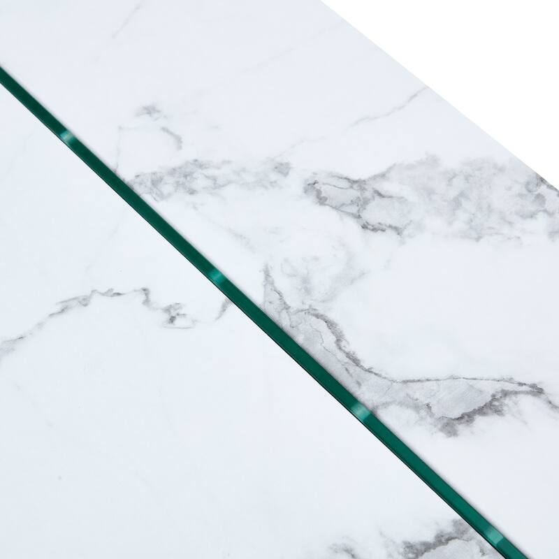 Roomfitters White Marble MDF Coffee Table with Tempered Glass Legs, Side or Display Table for Modern Living Room