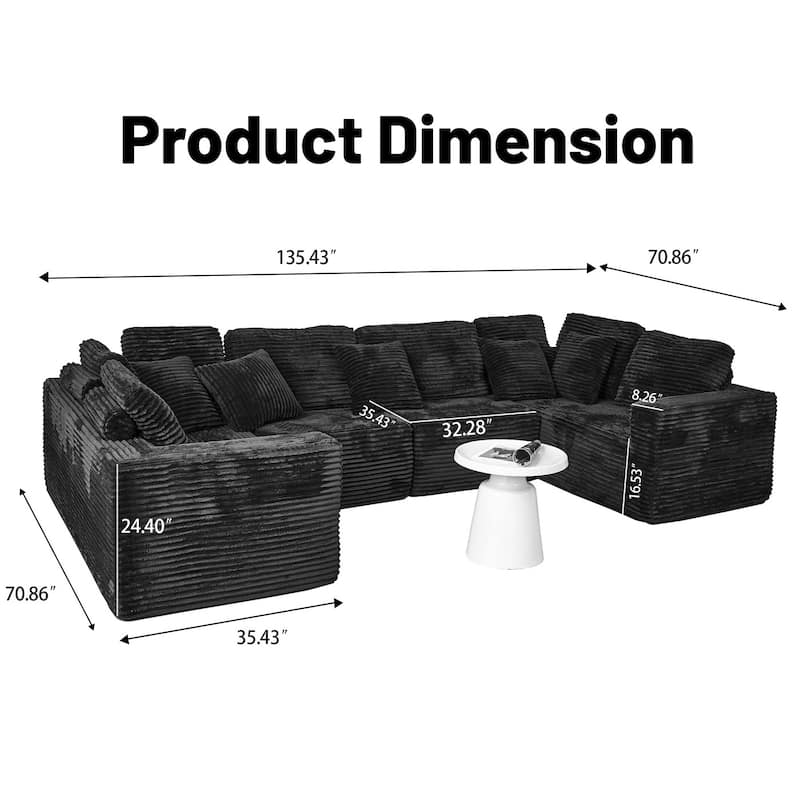 Sofa 135-in Casual Black 6 -seater Reclining Sectional - 8' x 10'