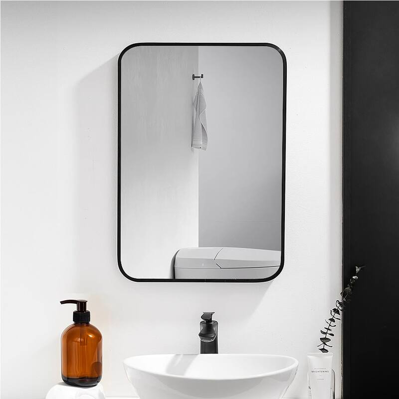 24 in. W x 30 in. H Rectangular Framed Wall Mounted Bathroom Vanity Mirror in Black - 24" x 30 - 24" x 30 - Black