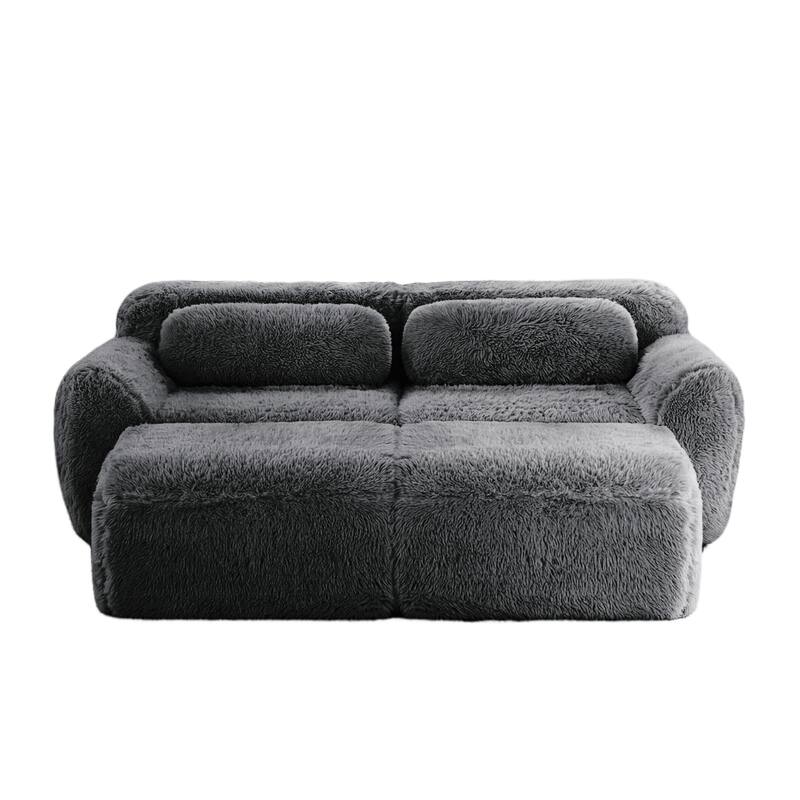 Homy Casa Modular Sectional Sofa, Dark Grey Plush Fabric with Non-Slip Base, No Assembly Living Room Couch with Pillows