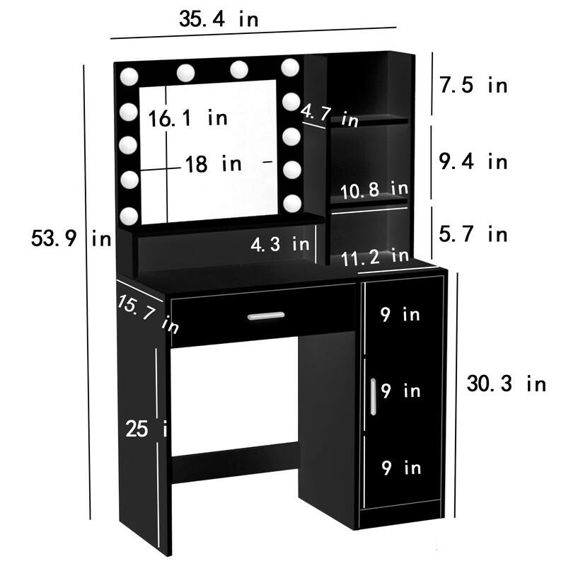 Vanity Desk with Mirror & Light, 3 Lighting Modes Brightness Adjustable, Large Drawer Three Level Storage Dresser Table