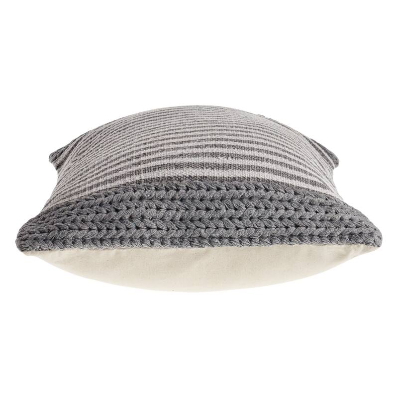 20" Gray and Ivory Farmhouse Striped Square Throw Pillow