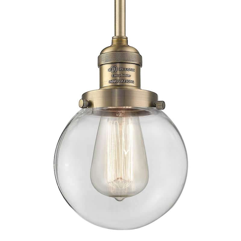 Innovations Lighting Beacon Single Light 6" Wide Mini Pendant with - Brushed Brass / Clear