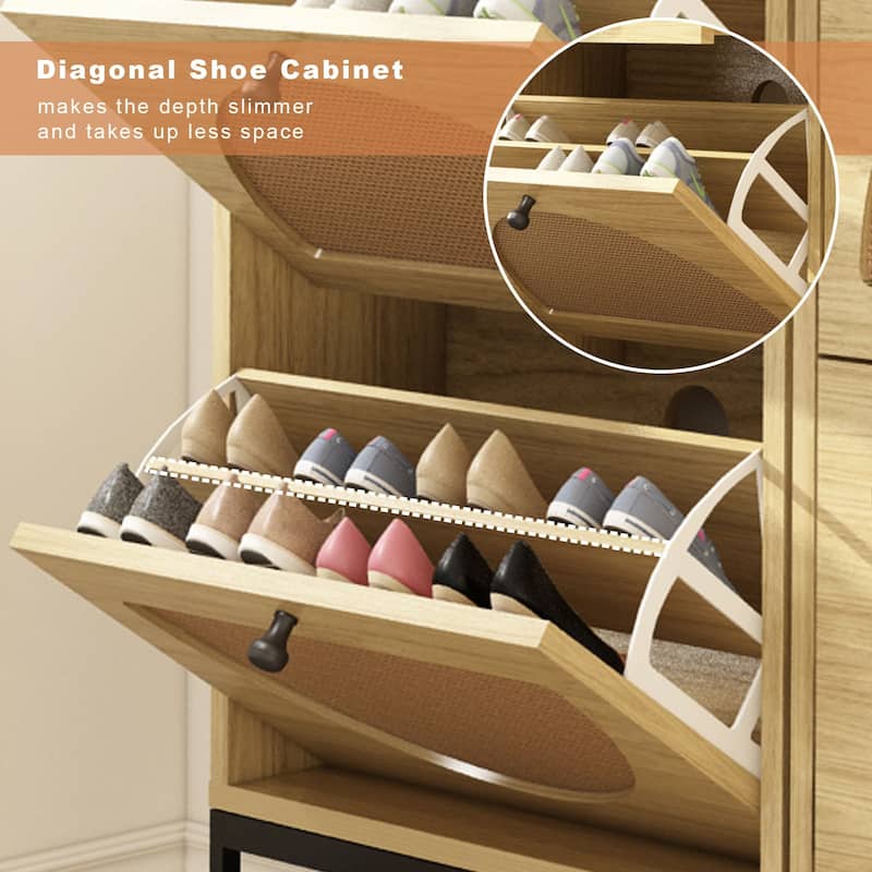 Shoe Cabinet with 2 Flip Drawers and 1 Pull Drawer, Slim Shoe Storage Cabinet Entrance Hallway Free Standing Shoe Rack