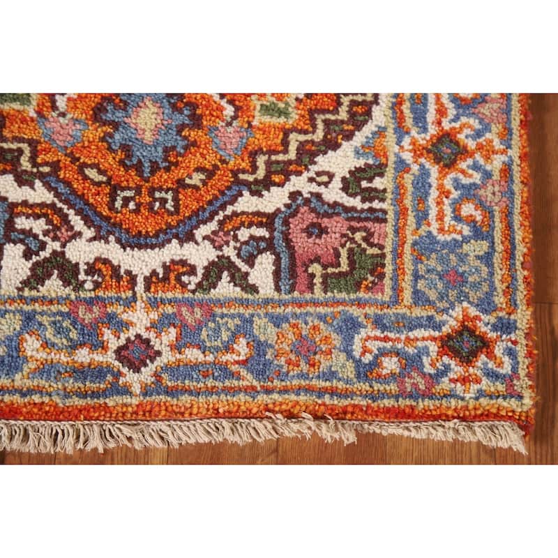 Geometric Orange Heriz Serapi Indian Rug Hand-Knotted Wool Carpet - 2'0"x 3'0"