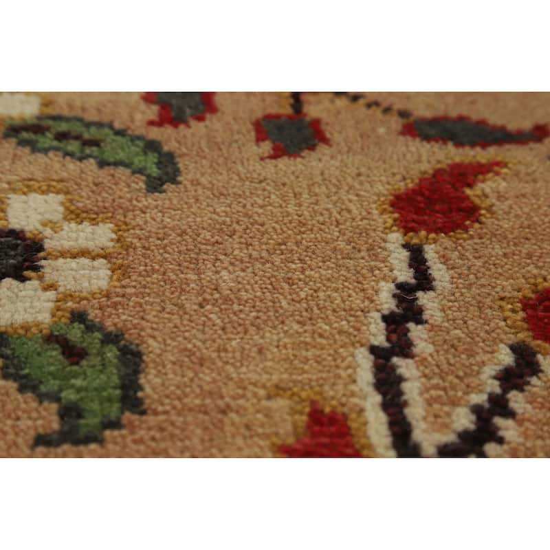Hand Knotted Oriental 100% Wool Carpet Traditional All-Over Peach Ziegler Area Rug - 9' 10'' X 7' 11''