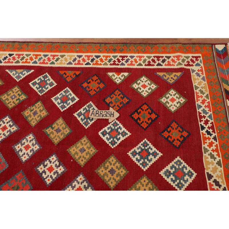 Kilim Qashqai Persian Vintage Rug Flatweave Geometric Wool Carpet - 4'11"x 7'11"