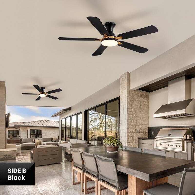 Industrial Led Ceiling Fan With Lights And Remote, Modern Black And Gold Flush Mount Ceiling Fan With 5 Blades