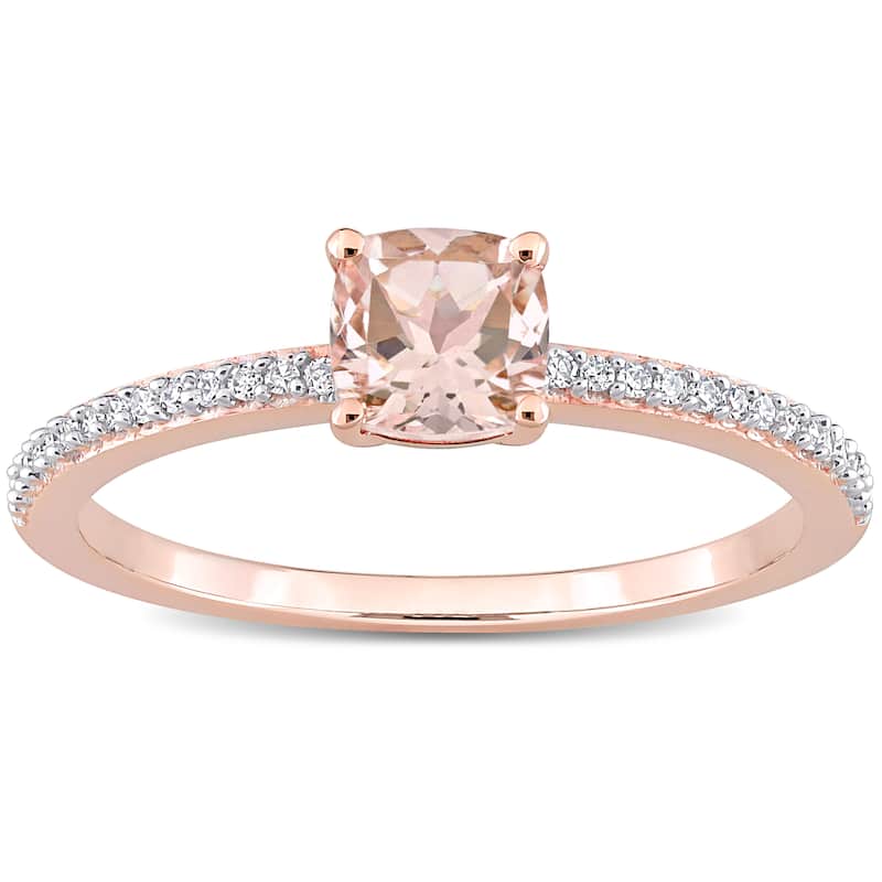Miadora 10k Rose Gold Cushion-cut Morganite and 1/10ct TDW Diamond Birthstone Ring