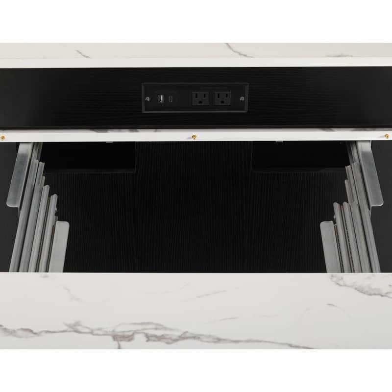 59.5" Kitchen Island with Extendable Dining Table Double-sided Storage and Built-in Power Outlet for Kitchen, Dining Room