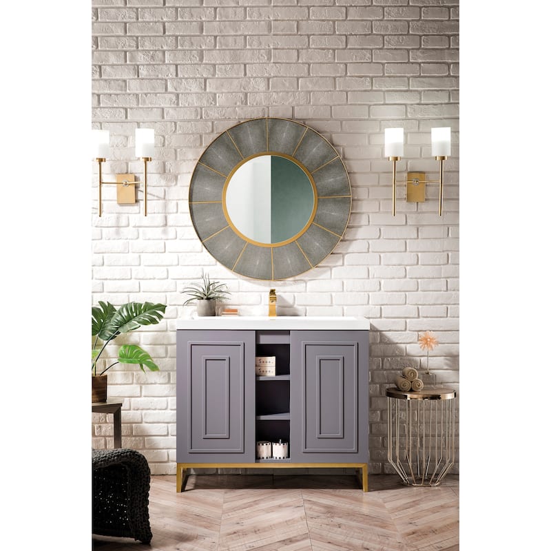 James Martin Vanities Alicante 39.5" Single Vanity Cabinet, Gray Smoke, w/ White Glossy Composite Stone Countertop