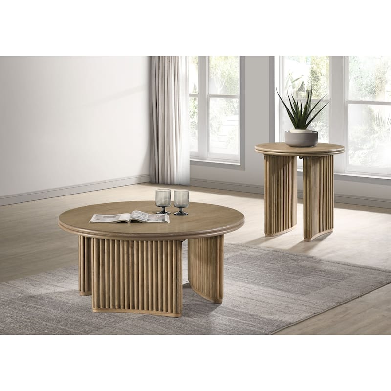 Adina Round Coffee Table Set Distressed Light Brown