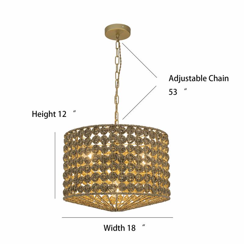 Koyo 4-Light Rattan Drum Pendant, Coastal Boho - Handwoven