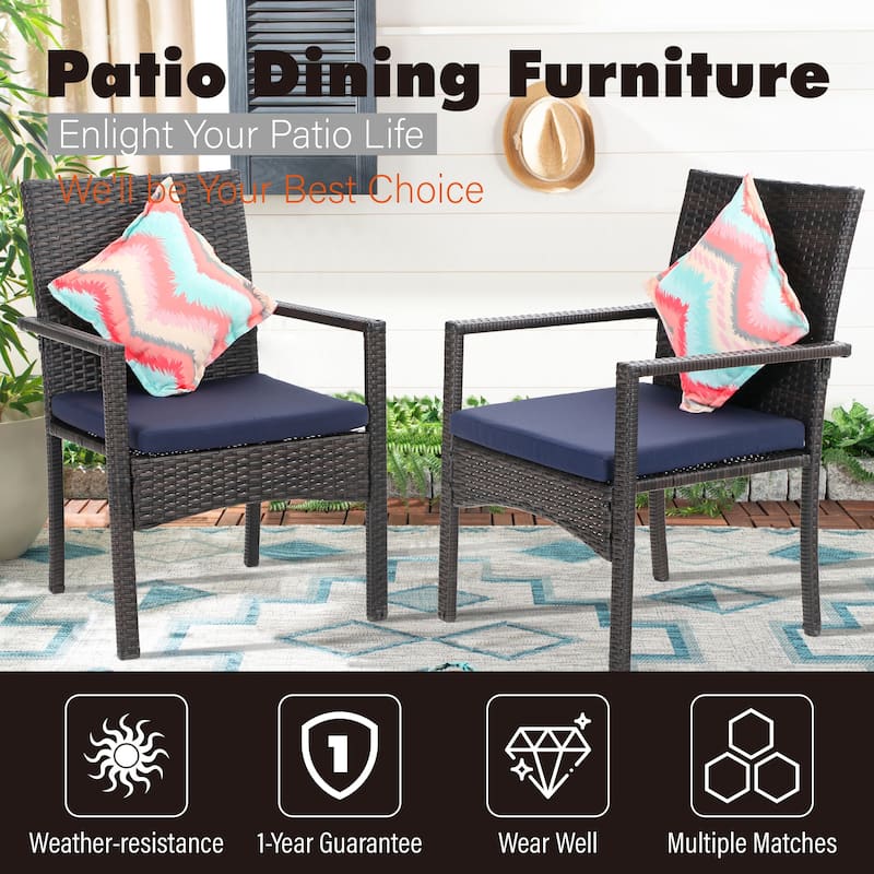 7/9 Patio Dining Set, Expendable Rectangular Outdoor Dining Table with Rattan Chairs