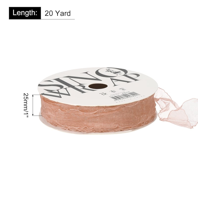 1 Inch 20 Yard Sheer Organza Ribbon Shimmer Chiffon Tulle Ribbons - Champagne