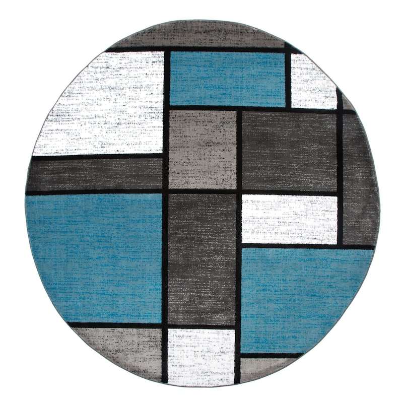 World Rug Gallery Contemporary Modern Boxed Color Block Area Rug - 8' Round - Light Blue