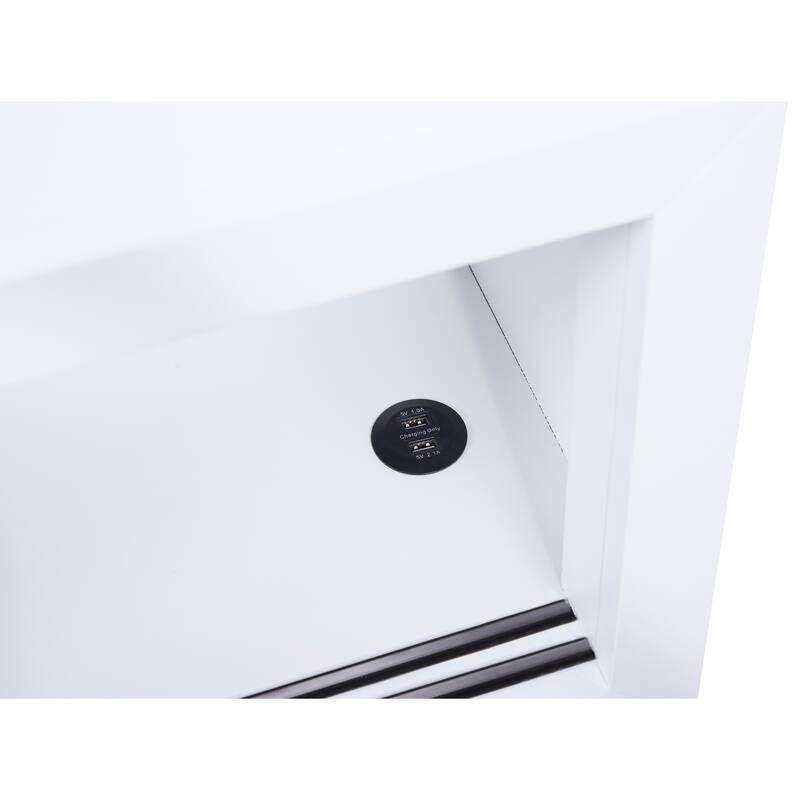 White Twin Bed with Bookcase Headboard, Low Profile Platform, USB Ports, No Mattress Included