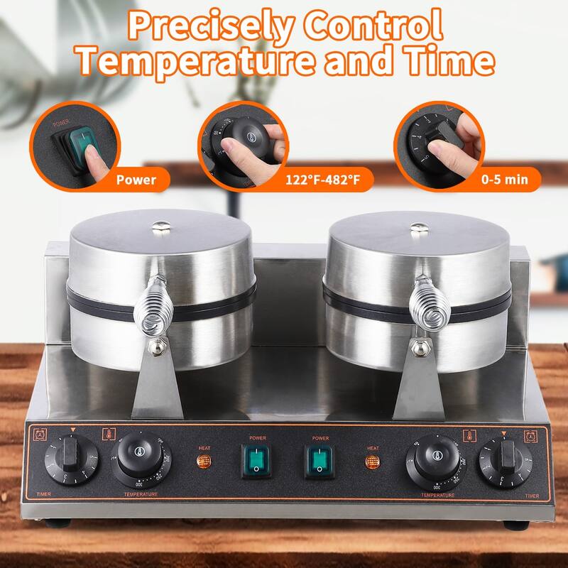 2400W Commercial Double Round Waffle Maker Machine