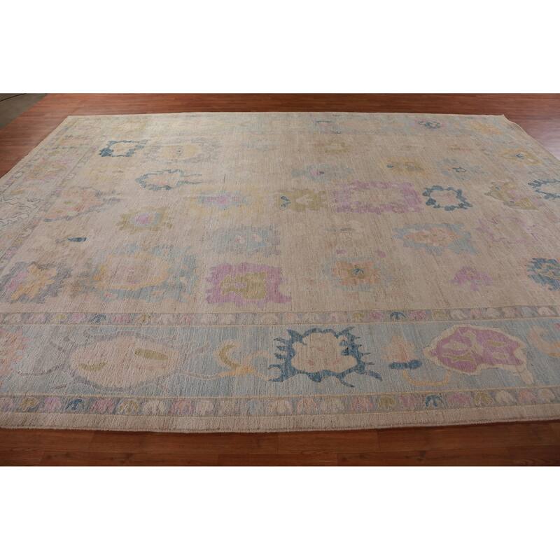 Hand Knotted Oriental 100% Wool Carpet Transitional All-Over Peach Oushak Area Rug - 13' 11'' X 10' 1''