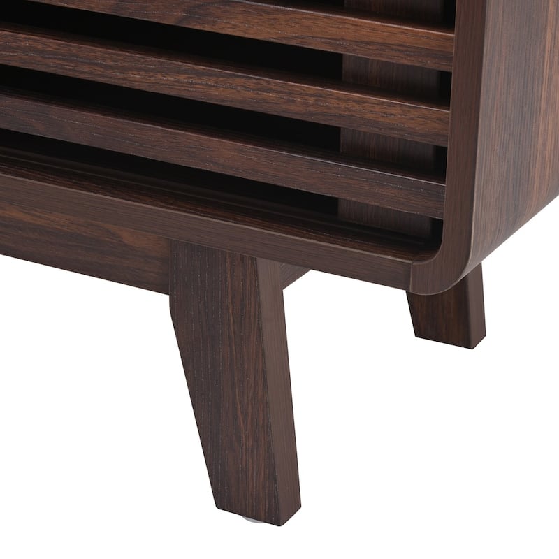 Mid-Century Modern TV Stand for TV Up to 59" with Sliding Slatted Door