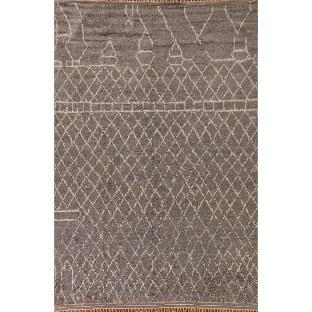 Trellis / Moroccan Area Rug Hand-Knotted Oriental Wool Carpet - 7'9" x 11'0"
