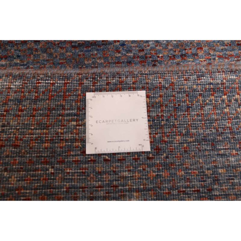 ECARPETGALLERY Hand-knotted Finest Silk Shadow Dark Blue Wool Rug - 2'7 x 12'2