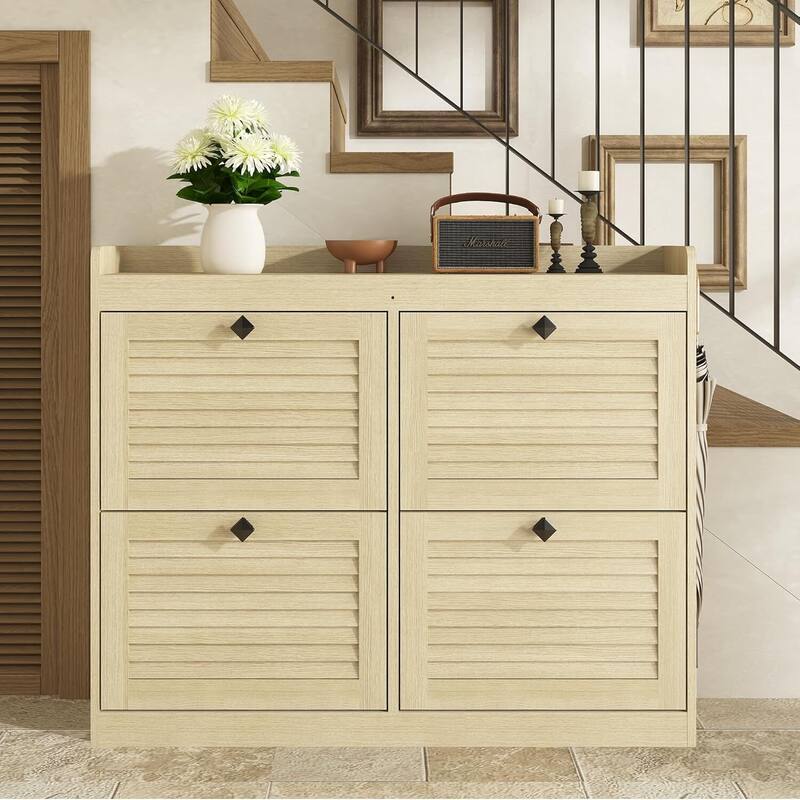 Freestanding Hidden Shoe Rack, Shoe Storage Cabinet with 4 Flip Drawers