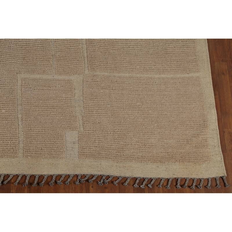 Hand Knotted Oriental 100% Wool Carpet Modern All-Over Beige & Ivories Moroccan Area Rug - 12' 2'' X 9' 0''
