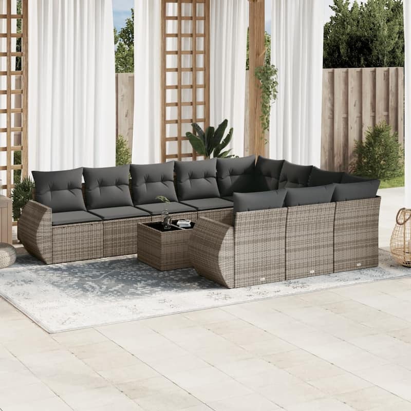 vidaXL Patio Sofa Set with Cushions Outdoor Conversation Furniture Poly Rattan - Gray with table - 21.7 x 21.7 x 14.6
