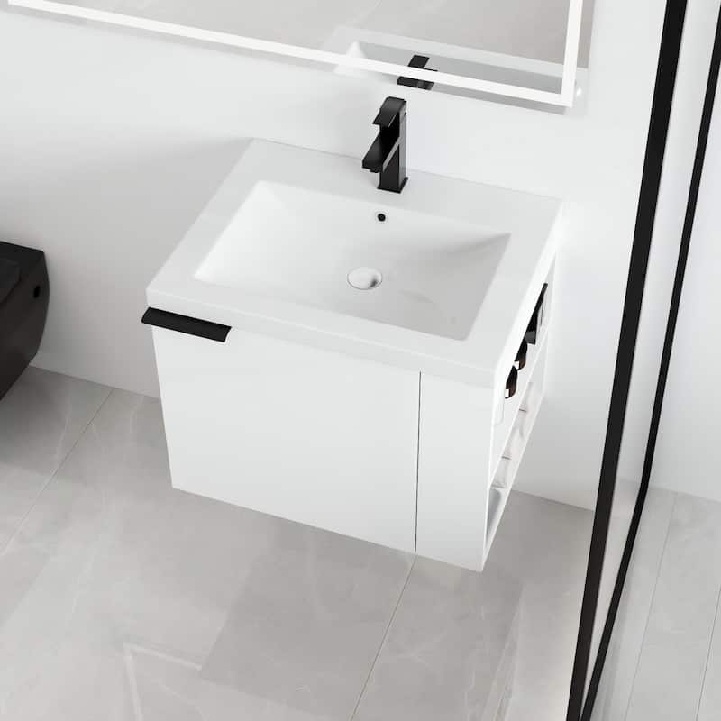 Malwee 24" Floating Bathroom Vanity,Wall Mounted Bathroom Vanity with Sink and Side Shelf - White - 23.6"×18.1"×19.3"