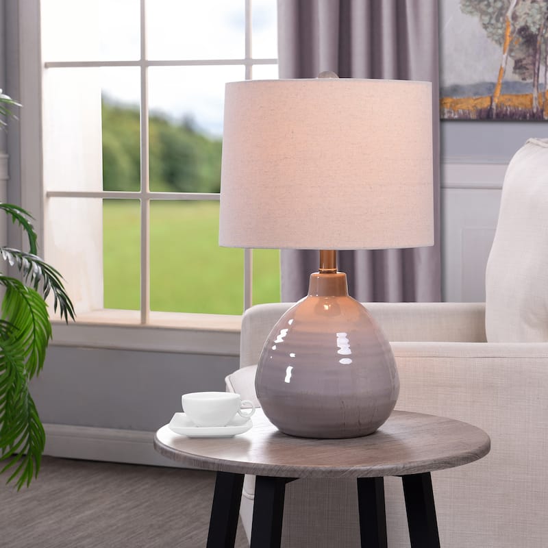 StyleCraft Cameron Ceramic Coconut Milk Table Lamp - Beige Hardback Linen Shade
