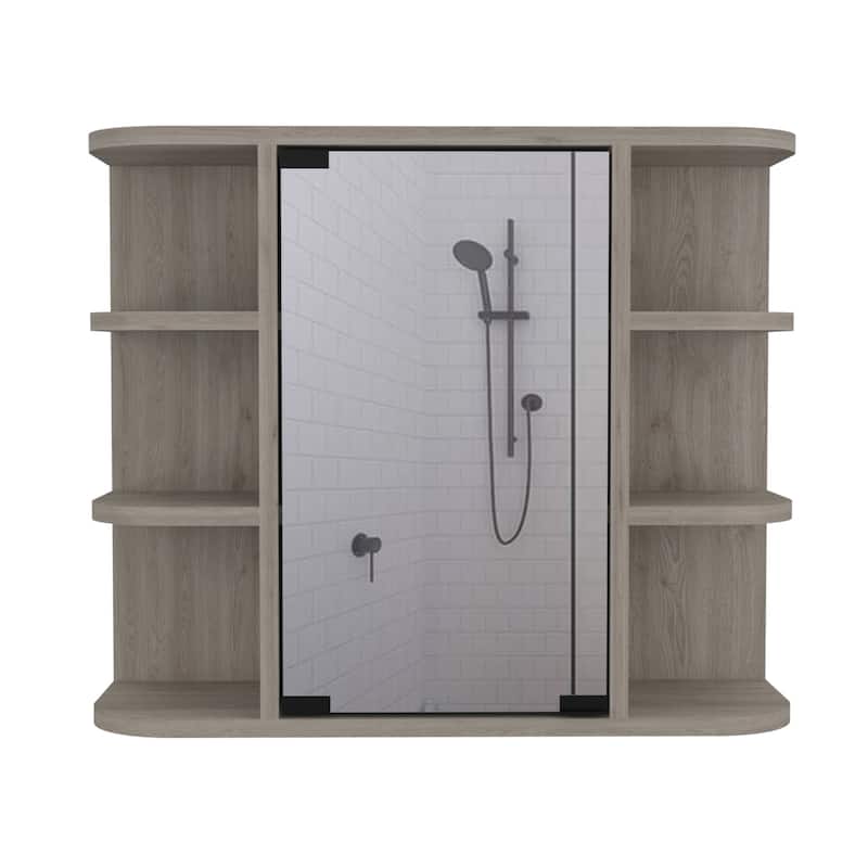 TUHOME Milan Mirrored Medicine Cabinet with 3 Concealed and 6 Open Shelves
