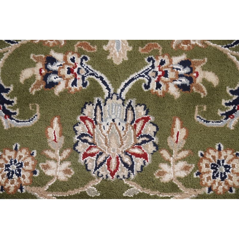 Traditional Green Kashan Oriental Area Rug Floral Wool & Silk Carpet - 9'0"x 12'0"