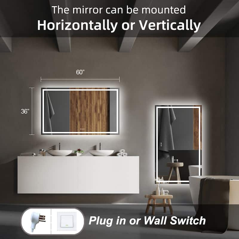 KIOTEE Super Bright Anti-fog LED Bathroom Mirror with Backlit and Front Lighting 3-Year Warranty