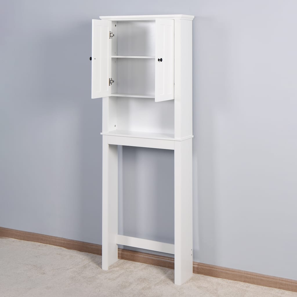 Over The Toilet Storage Cabinet with Open Shelves, Toilet Paper Holder Stand Bathroom Shelf Over Toilet with 2 Doors