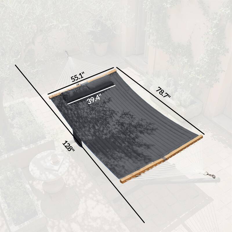 Outsunny Outdoor Hammock, 2-Person Hammock with Head Pillow and Pad, Wood Spreader Bars, 440 lbs Capacity