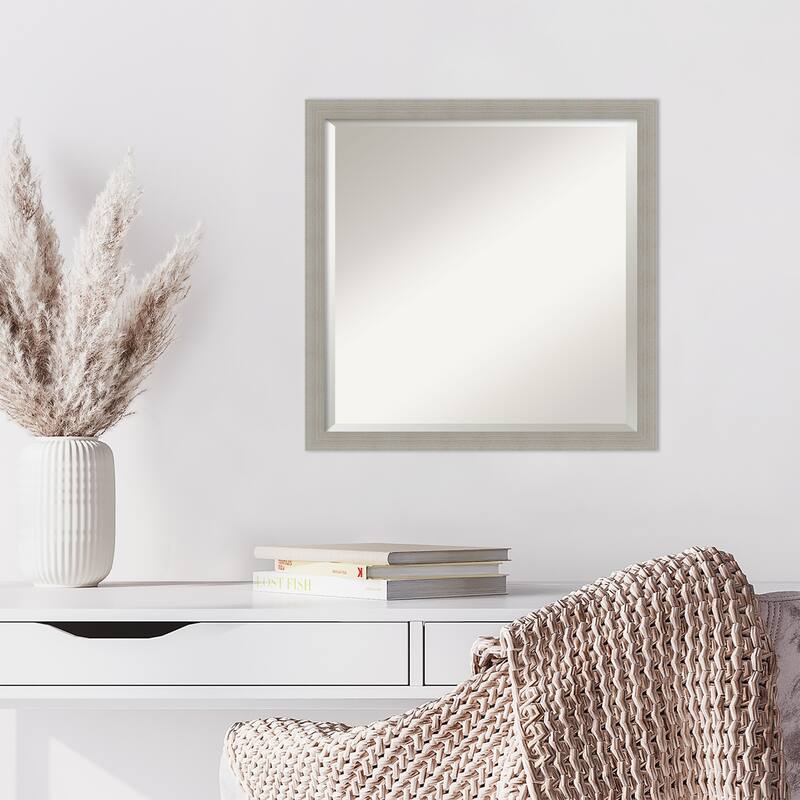 Woodgrain Stripe Beveled Wood Framed Wall Mirror