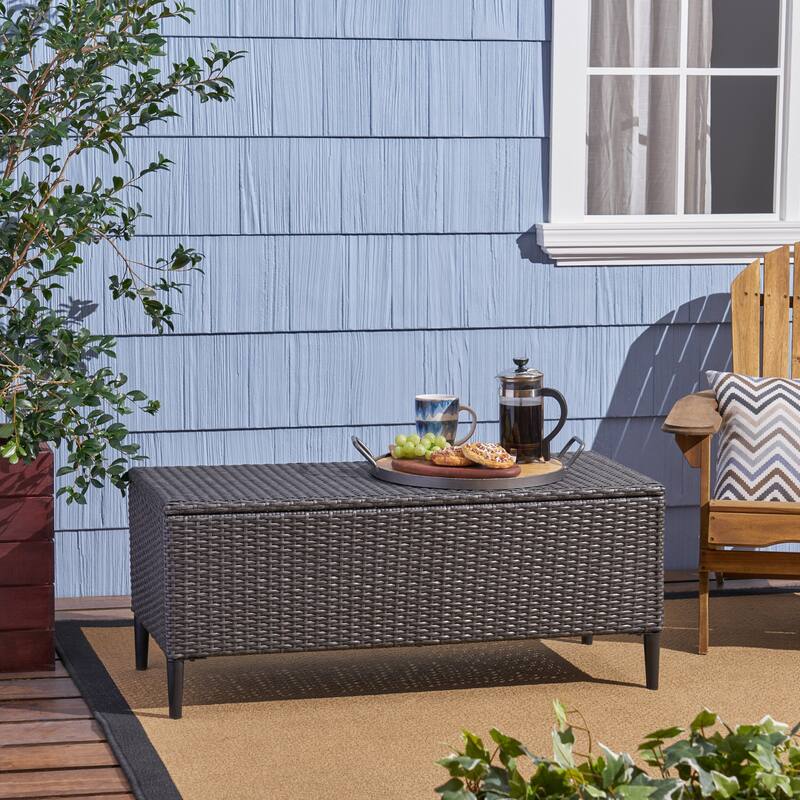 Rattan Storage Bench Leisure Bench, Patio Bench Outdoor Bench - Grey