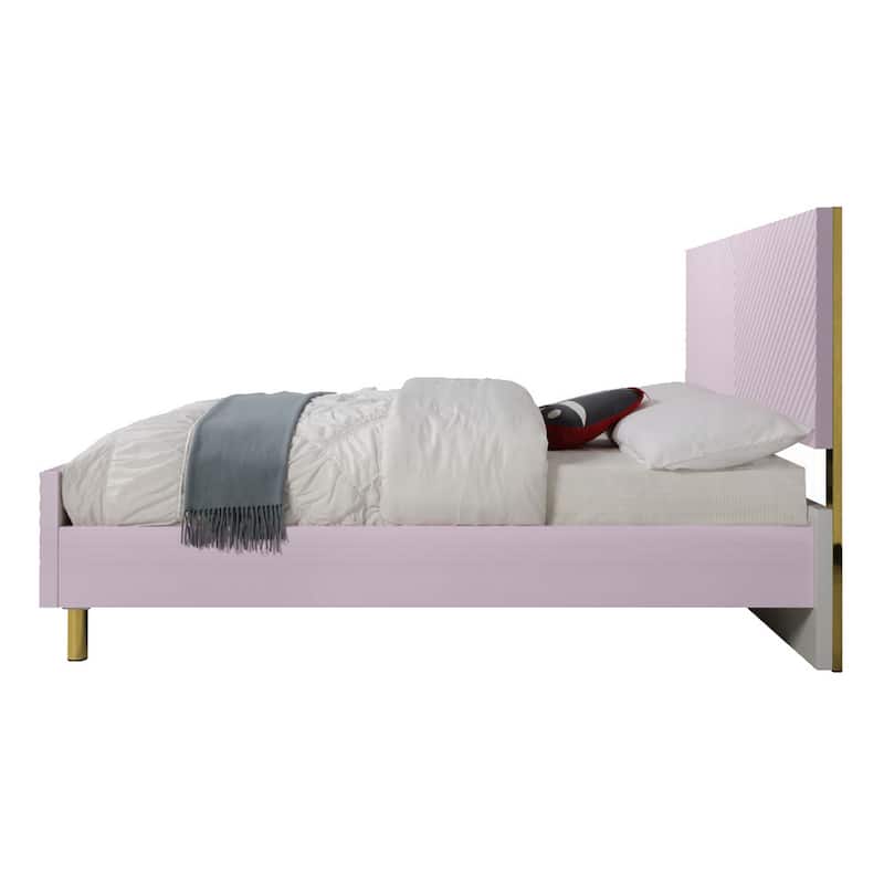 Tyra Full Size Bed, Sleek Panel Headboard, Gloss Pink Chevron Pattern