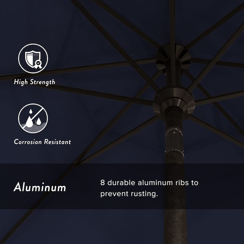 California Umbrella 9' Rd Golden State Series Patio Umbrella Bronze Aluminum Frame Crank Lift Collar Tilt Olefin Royal Blue