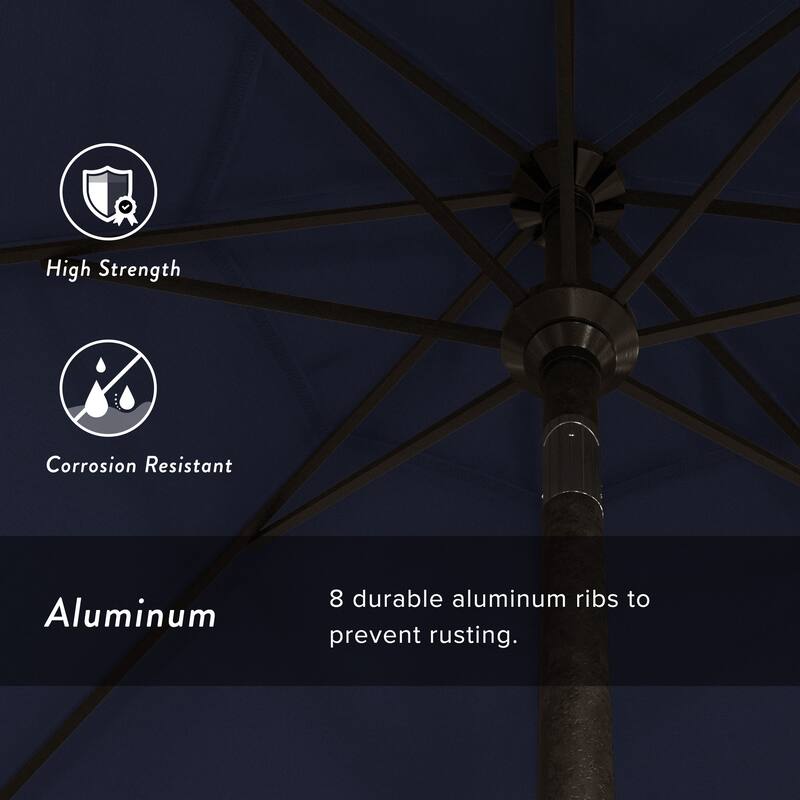 California Umbrella 9' Sunset Series Patio Umbrella Bronze Aluminum Frame and Ribs, Crank Lift Auto Tilt, Olefin Royal Blue