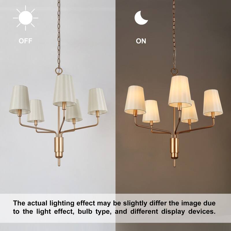 Fabrey Mid-century Modern Glam 5-light Gold Chandelier Fabric Shade Dining Room Lighting