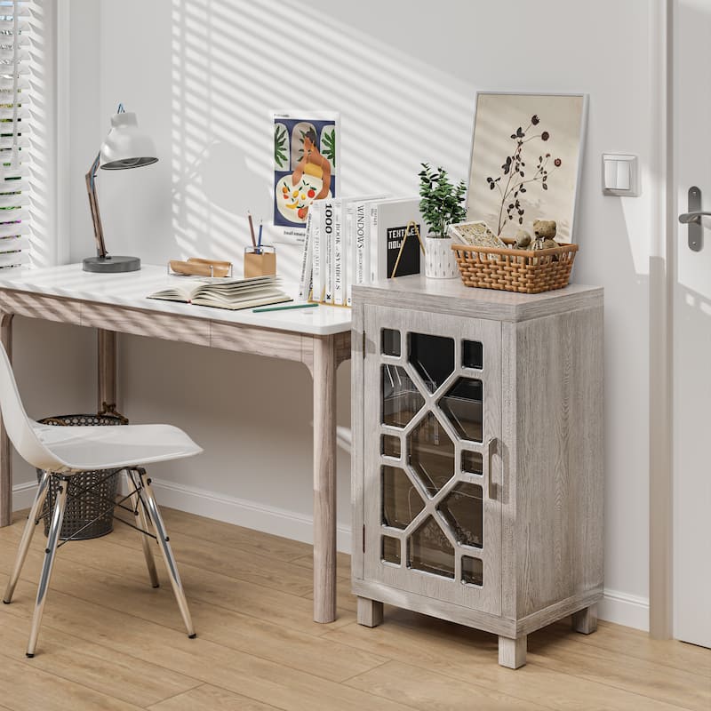 COZAYH Modern Farmhouse Cabinet with 2 Shelves, Retro Tall Nightstand End Table for Bedroom, Living Room, Light Gray