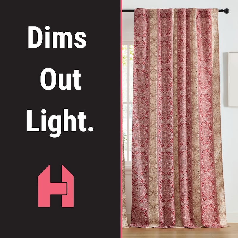 HLC.ME William Boho Damask Striped Window Back Tab Rod Pocket Curtains - Light Blocking Darkening Panels, Set of 2