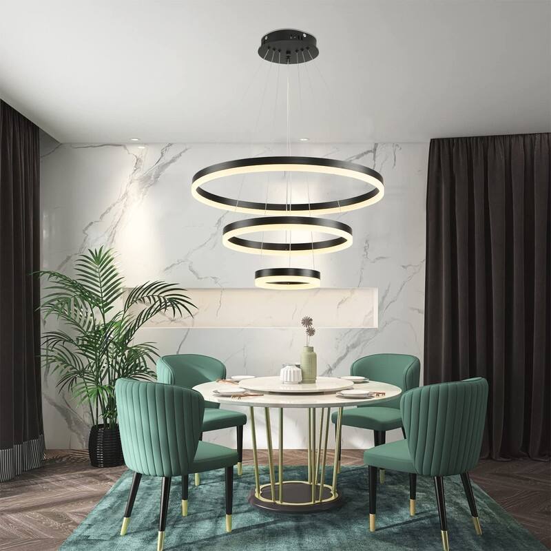 3-Rings Chandelier Modern LED Chandelier Black,Tiered 6 Ring LED Light