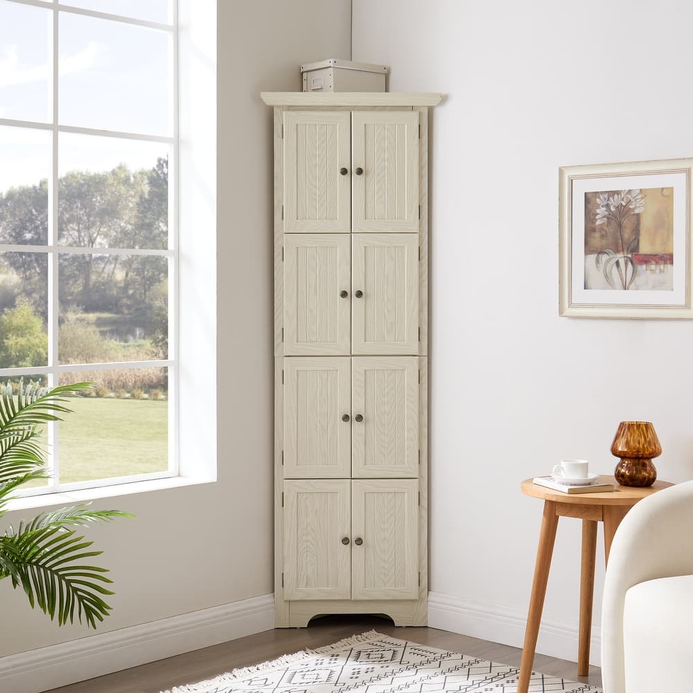 GDFStudio - Lyons Farmhouse Storage Corner Pantry Cabinet with 8 Doors and 4-Tier Shelving