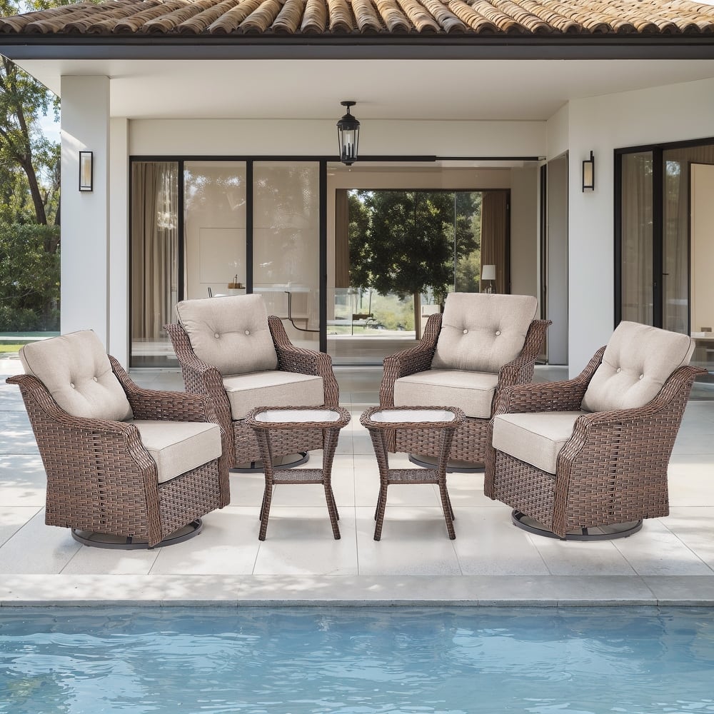 Gymojoy 6-Piece Wicker Patio Swivel Glider Chairs Set, 6-Inch Ultra Thick Cushioned