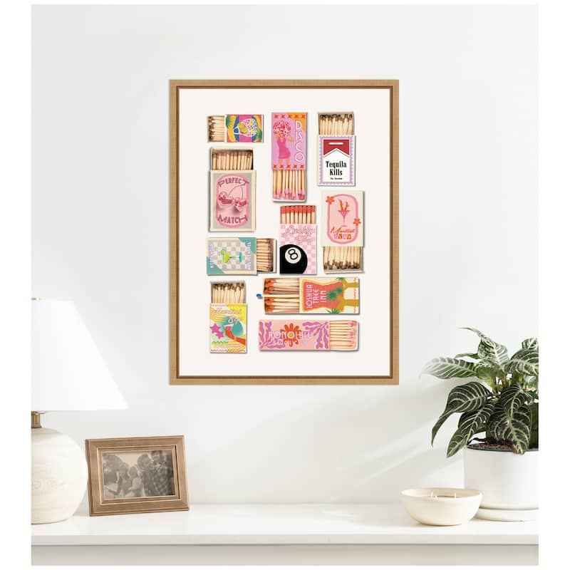 Kate and Laurel Vintage Pink Matchboxes by Honey Island Studio Framed Canvas Wall Art Print