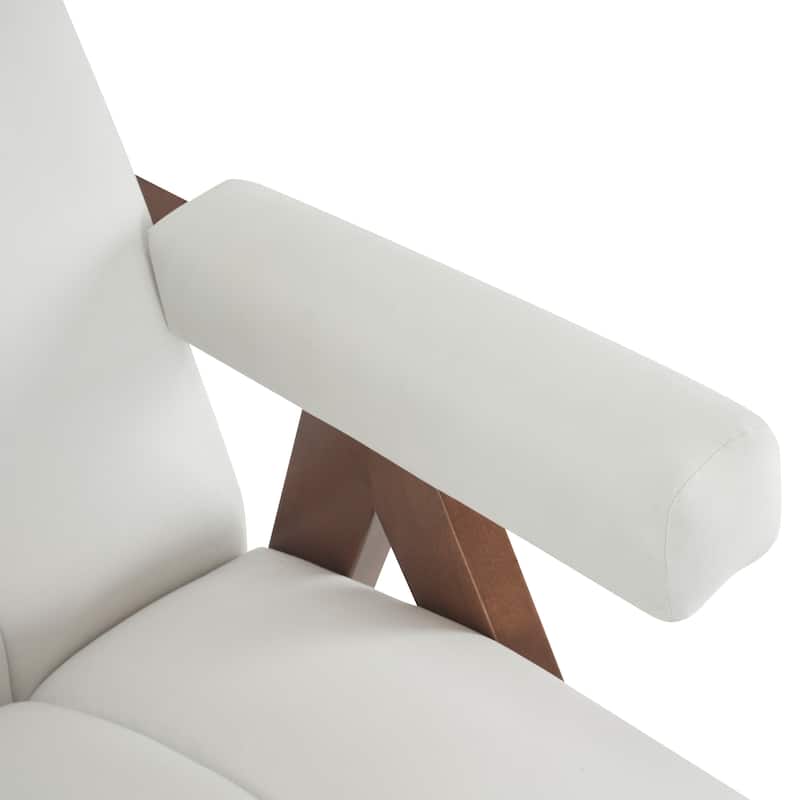 Ivory White Mid Century Modern 32.5" Velvet Upholstered Arm Chair with Solid Wood Frame and Thick Cushion for Living Room